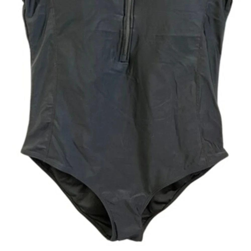 Yonique XXL Black Short Sleeve Zip Front Swimsuit‎ One Piece Rash Guard